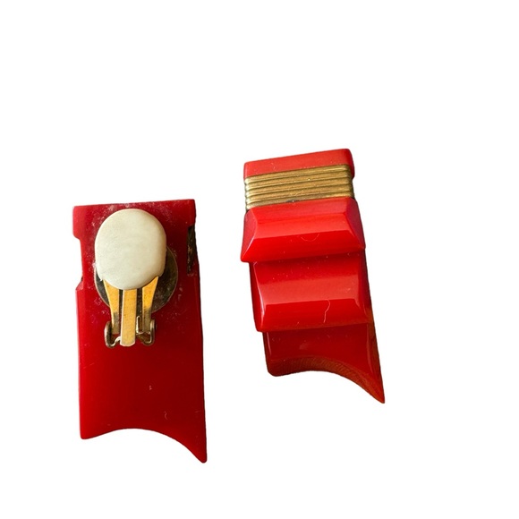 Extremely rare Bakelite red ribbon bow set. Bracelet, earrings, pin. VGUC - Picture 10 of 11